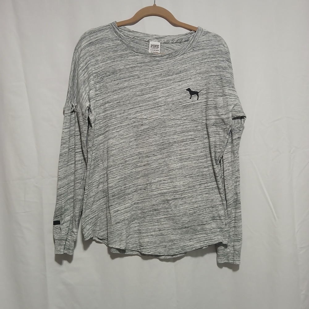 PINK Victoria's Secret Gray Long Sleeve Dog Graphic Top XS Womens